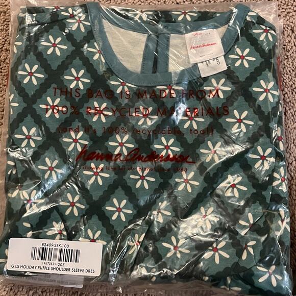 Hanna Andersson Holiday Ruffle Dress w/ Pockets 100% Cotton Green NIB Size 4. - Picture 3 of 3